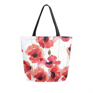 Natural Designer Canvas Tote Handbags Striped Floral Pattern With Leather Straps