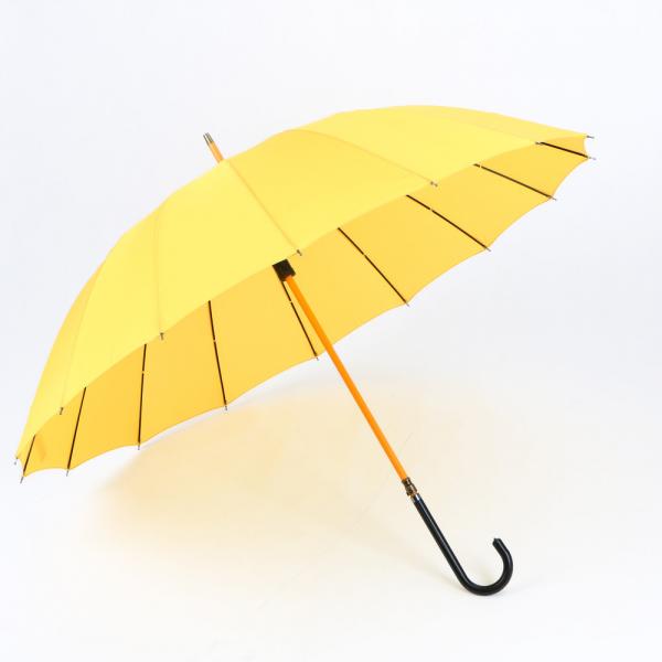 Yellow Curved Handle Umbrella Lady Fashion Plastic J Handle With Leather Cover