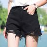 China Black Wash Mid Rise Jeans Girls Denim Shorts Rips On Hem Summer Fashion Style wholesale