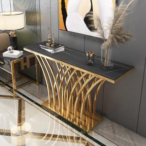 China Glossy Stainless Steel Entrance Console Table Marble Top Hallway Table Marble Height 78cm supplier