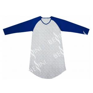China Ladies Cotton Jersey Blue/Floral Printed Raglan Long Sleeve V Neck Nightdress Sleepwear Allover Print supplier