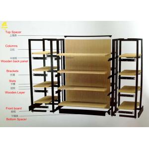 China Wide Gondola Wood And Metal Shelves With Steel Frame Black Color 300mm/350mm supplier