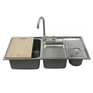 0.9mm Drop In Stainless Steel Double Bowl Sink With Knife Shelf Rubbish Bin