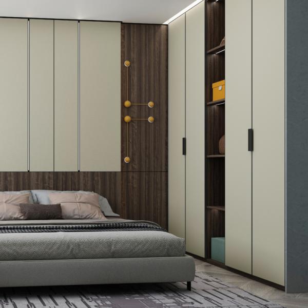 MJMFD CYLD-003 Modern Shaker Style Wardrobe Door Panel - ENF Grade Particleboard, PVC Laminate, 22mm Thickness, Customizable Size, Flat Panel with Aluminum Frame for Sleek Wardrobe Design