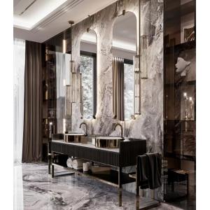 China Rock Plate Luxury Hotel Furniture Ceramic Seamless Integrated Bathroom Basin Cabinet supplier