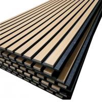 China Natural Wood Finish 9mm PET Base Board 12mm Wood Slat Acoustic Panel Wall Decoeative on sale