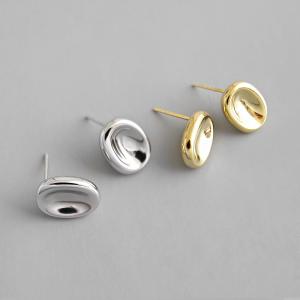 925 Sterling Silver Oval Stud Earrings Simple Geometric Concave Shape