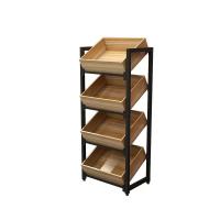 China Metal Multifunction Wooden Wine Fruit Vegetable Display Shelves For Grocery Shop on sale