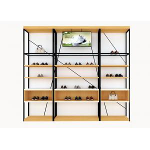China Metal And Wooden Wall Shoe Display Racks , Shoe Display Fixtures Easy Install supplier