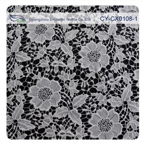 Chemical Polyester Lace Fabric , Flower Embroidery Lace For Bridal Dress