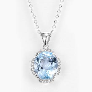 China 13mm Sterling Silver Topaz Pendant Sky Blue Aquamarine Gemstone Necklace supplier