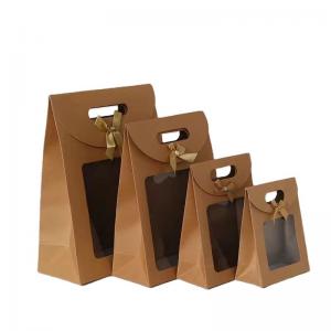 China wholesale custom recycled flat bottom small food paper bag shopping packaging bag brown kraft paper bag with clear window supplier
