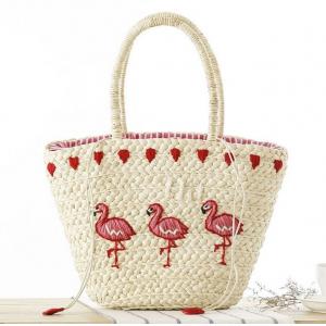 China New Korean version of the hand-embroidered shoulder bag straw bag beach knitting female fashion flamingo supplier