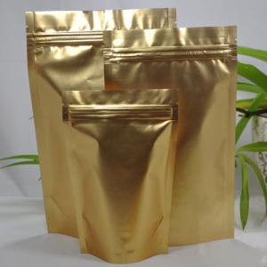 China 8 Cm X 13cm Double Face Gold Aluminum Foil Stand Up Zip Lock Pouch Packaging supplier