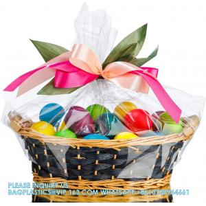 Cellophane Wrap For Gift Baskets, Opp Plastic Gift Bags With Red Bows Ribbon Wrap for Baskets & Gifts