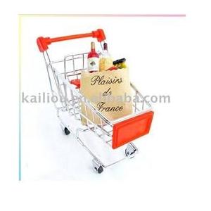 China Small Supermarket Shopping Trolley with advertisement board in red and metal base in chrome supplier