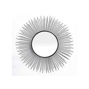 Metal Round Sunburst Wall Mirror Black Frame Dotted With Gold Color For Wall Decoration