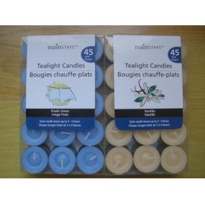 China 100% paraffin 45pack scented tealight candle with clear PVC/PET box and printed label supplier