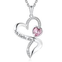 China Engraved Sterling Silver Heart Pendant Necklace With Purple Austrian crystal Crystal on sale