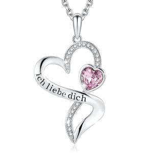 Engraved Sterling Silver Heart Pendant Necklace With Purple Austrian crystal Crystal