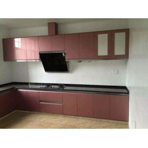 China High glossy lacquer kitchen cabinet,Project kitchen cabinet，Purple MDF door panel supplier