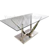 China Silver Dining Table With Clear Glass Modern Square on sale