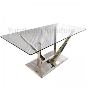 Silver Dining Table With Clear Glass Modern Square