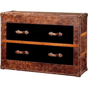 Durable Vintage Leather Trunk , Leather Storage Chest Trunk Steel Drawer Hotel Usage