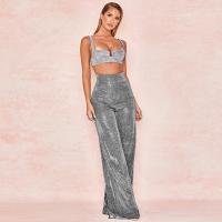 China Silver Silk Ladies Casual Pants , Women's High Waisted Wide Leg Pants on sale