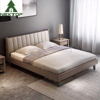 China Wooden Frame Leather Headboard Bed With Nightstands Home Hotel Room Furniture on sale