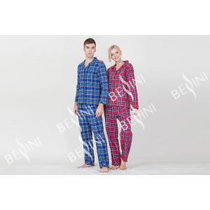 China Lovers Pyjamas Cotton Yarn Dyed Check Flannel Long Sleeve Long Pants Satin Piping Pocket Satin Fabric Covered Buttons supplier