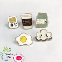 China Custom Trendy Logo Design Brooches Soft Enamel Lapel Pins Cute Word Book Milk Clouds Coffee Pin For Girl on sale