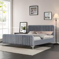 China Modern Upholstered Wood Platform Bed 160x200cm Grey Color King Size on sale