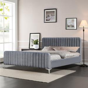 Modern Upholstered Wood Platform Bed 160x200cm Grey Color King Size