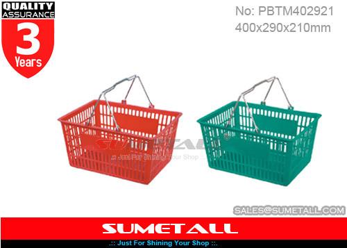 Small Plastic Shopping Baskets 20L with Metal Handle For Grocery Store 400 X 290