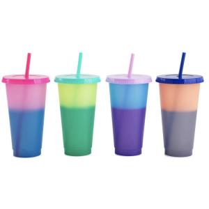 Summer Coffee Tumblers Color Changing Cups 24oz Cold Cups 5 Reusable Cups Lids And Straws Set Of 5