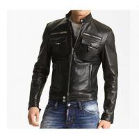 China Fashionable Zipper Mens Reflective Jacket / Thick Short Black Leather Coat on sale