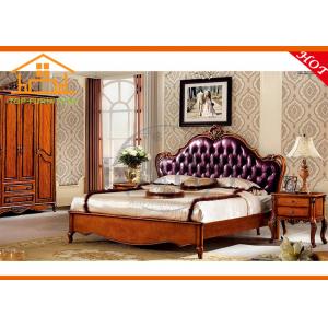 Antique wooden High quality leather double bed design furniture Wood Hand Carved Antique Appearance wood double bed