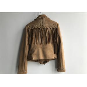 Dark Brown Suede Ladies PU Jacket Belted Jacket Womens Macrame Decorated