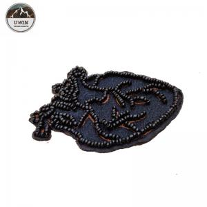 Self Adhesive Black Large Heart Patch , Beads Material Embroidered Star Patches