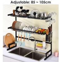 China 2 Tiers Kitchen Adjustable Over Sink Dish Rack 1050x315x775mm Specification on sale
