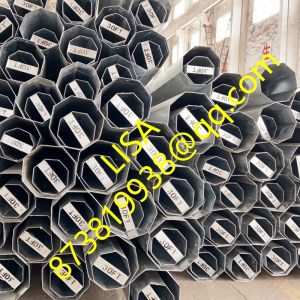 China 30FT Direct Buried Galvanized Octagonal Steel Pole 500KGF Metal Utility Pole with Welded Top Cap and Bottom Bearing Plate wholesale