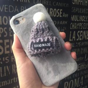 DIY Korean Plush Christmas Handmade Woollen Hat Winter Style Back Cover Cell Phone Case For iPhone 7 6s Plus