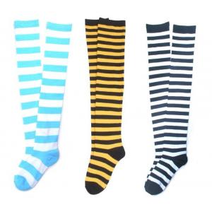 Fashionable wholesale stripe patterned supersoft polyester OEM long socks for girls