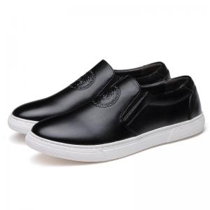 China ODM Brand Mens Slip On Leather Sneakers Black / Brown Leather With White Out Sole supplier