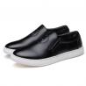 China ODM Brand Mens Slip On Leather Sneakers Black / Brown Leather With White Out Sole wholesale