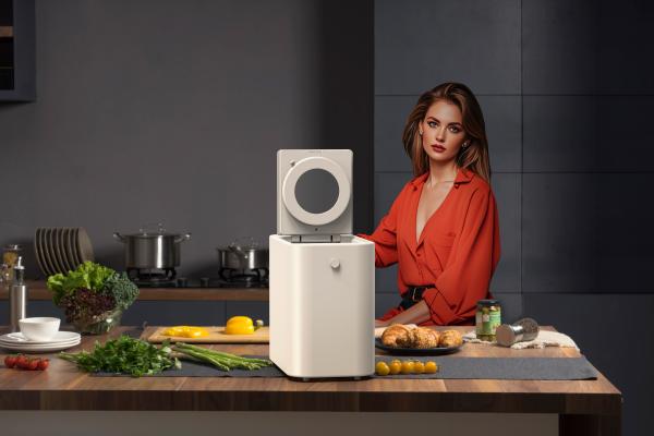 Compostador de cocina de 2.5L con claraboya transparente y monitorización por temporizador, diseño de borde arqueado