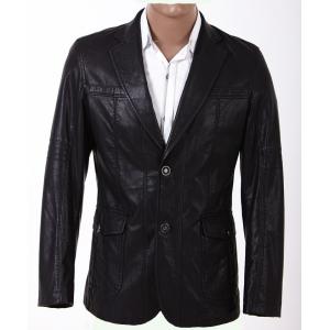 China Two Buttons Custom Inexpensive Black and Size 46, Size 50, Fashion Mens PU Leather Blazers supplier