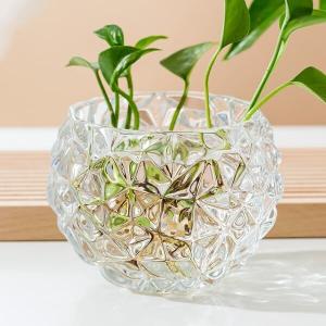 China 8.8cm Tall Pressed Home Decoration Glass Bubble Ball Vase Diamond Pattern supplier