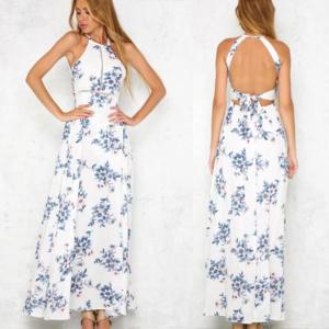 China Bohemian Halter Backless Sleeveless Floral Printed Slit Maxi Long Dress for Woman supplier